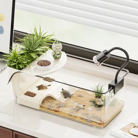 Turtle feeding tank plastic with sunscreen ecological landscaping household small fish tank small climbing pet desktop
