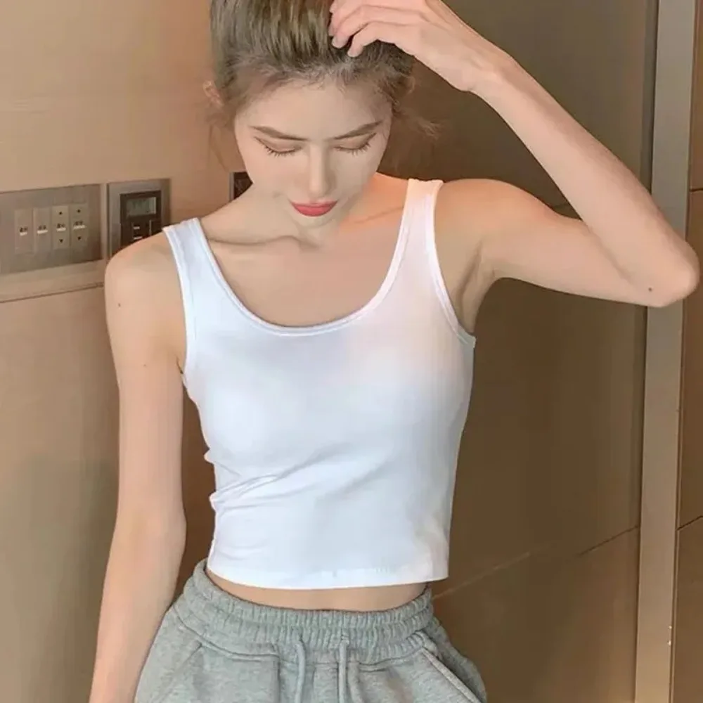 Women Vests Top Tank Summer Exposed Belly Button Short Camisole Female Student Sports Cotton Slim Bottoming Shirt Female Vest