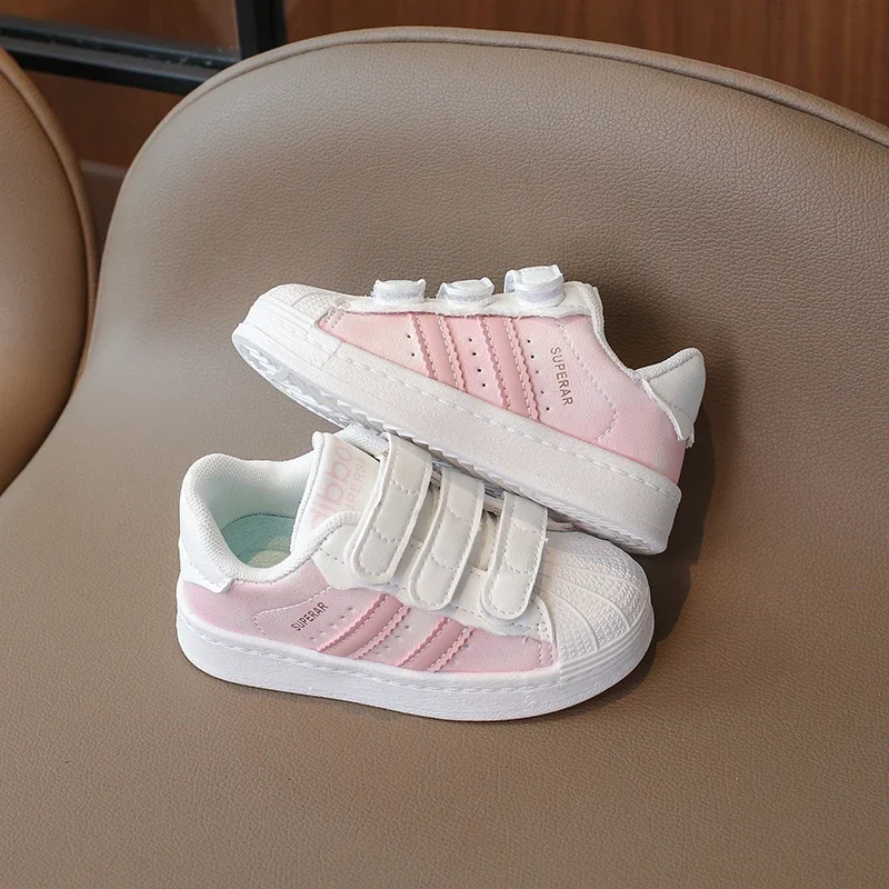 Childrens Baby Sneakers Blue Leather Boys Girls Toddler Shoes Four Seasons Models Pink Versatile Non-slip Small Kid Single Shoes