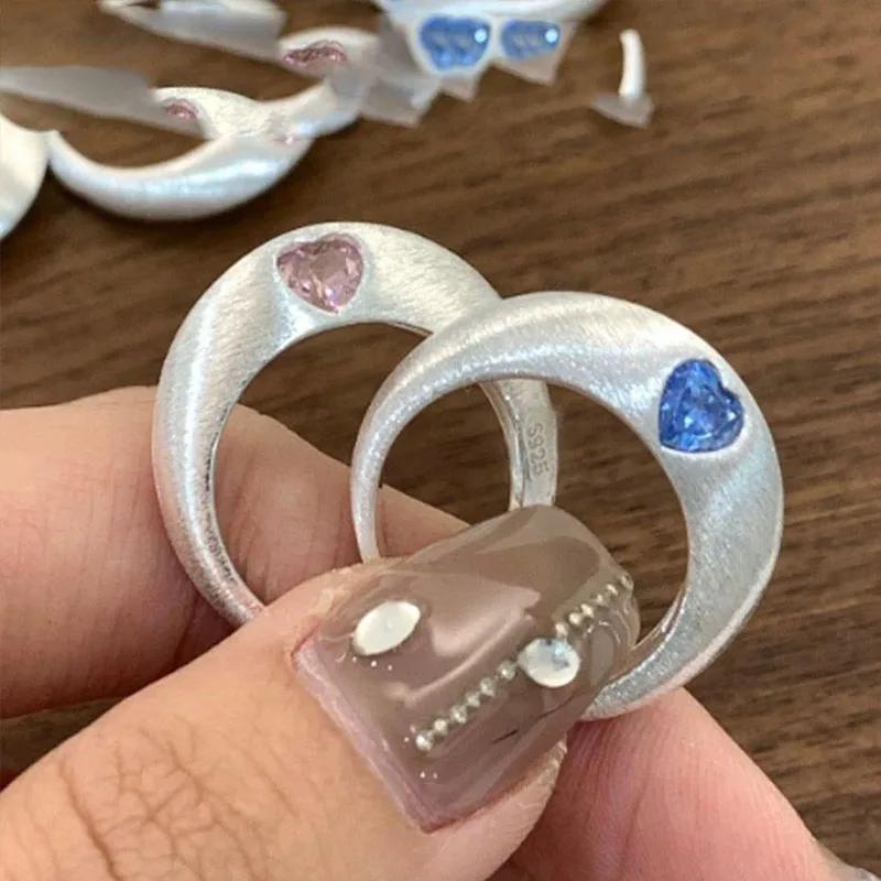 

925 Sterling Silver Rings For Women Geometric Fine Jewelry Finger Adjustable Simple Heart CZ Stone Ring For Party Birthday Gift