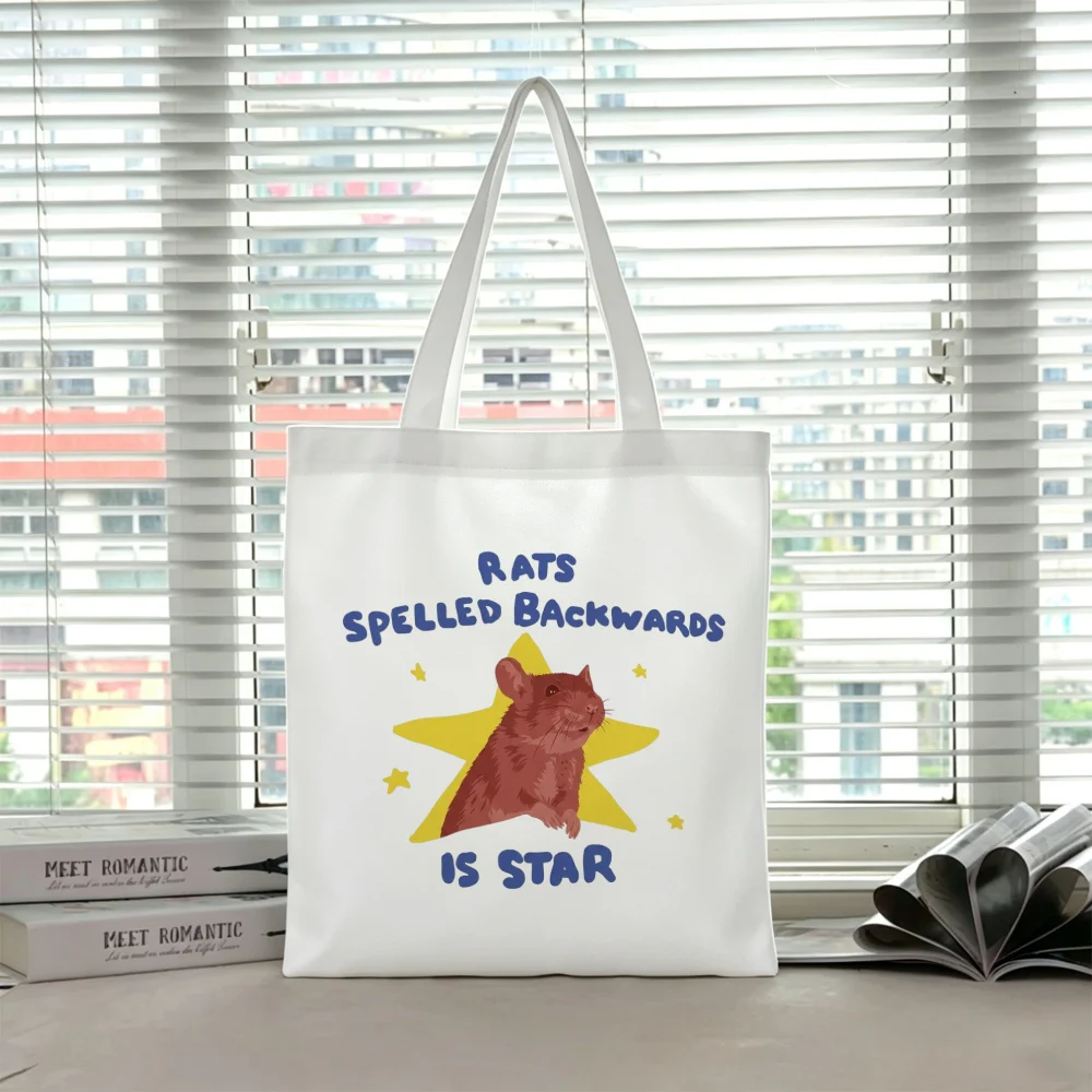 Funny Meme Rat Tote Bag Daily Shopping Shoulder Handbag Star Mouse Graphic Print Cute Animal Casual Campus School Bookbags Purse