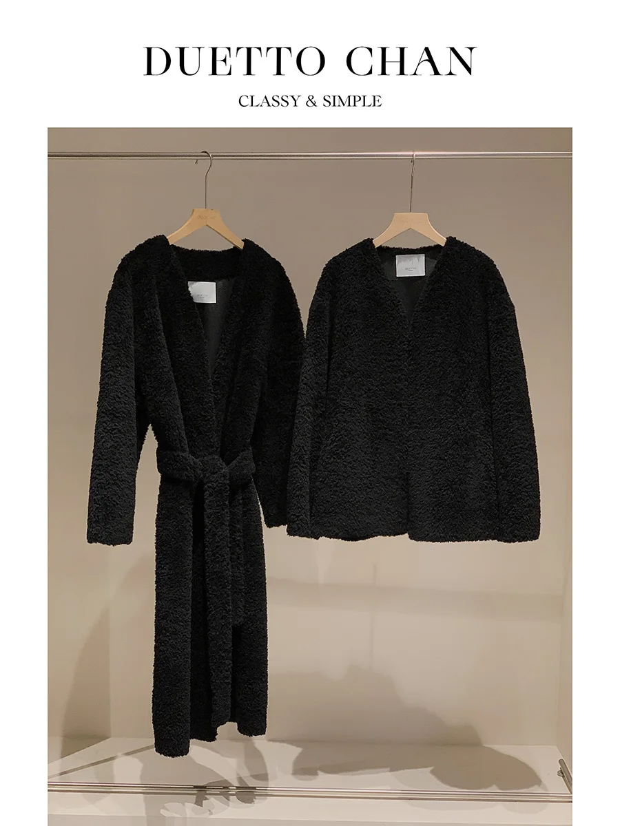 

Ele Lazy Duetto Australian Lfite Beautifulino Wool Belted Mid-Length Batobe Fur Coat Sli Commute Thi Winter Coat