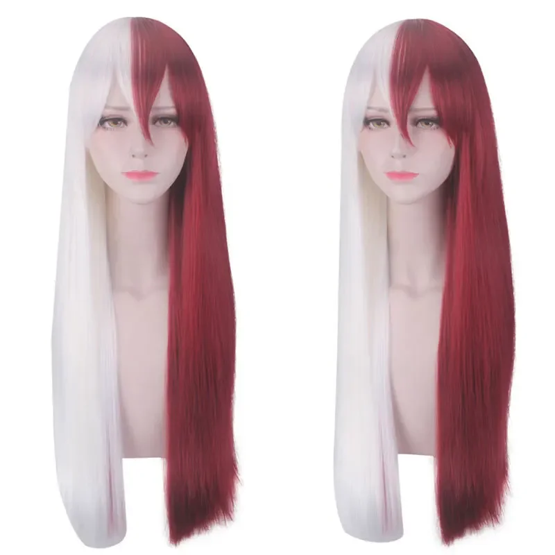 My Hero Academia Todoroki Shoto Women Long Wig Cosplay Costume Boku No Hero Academia Red And White Hair Halloween Wigs