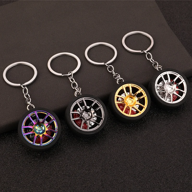 Creative Car Wheel Keychain Key ring with Brake Discs Car Tire Wheel Keychain Auto Car Key Chain Keyring Interior Accessories