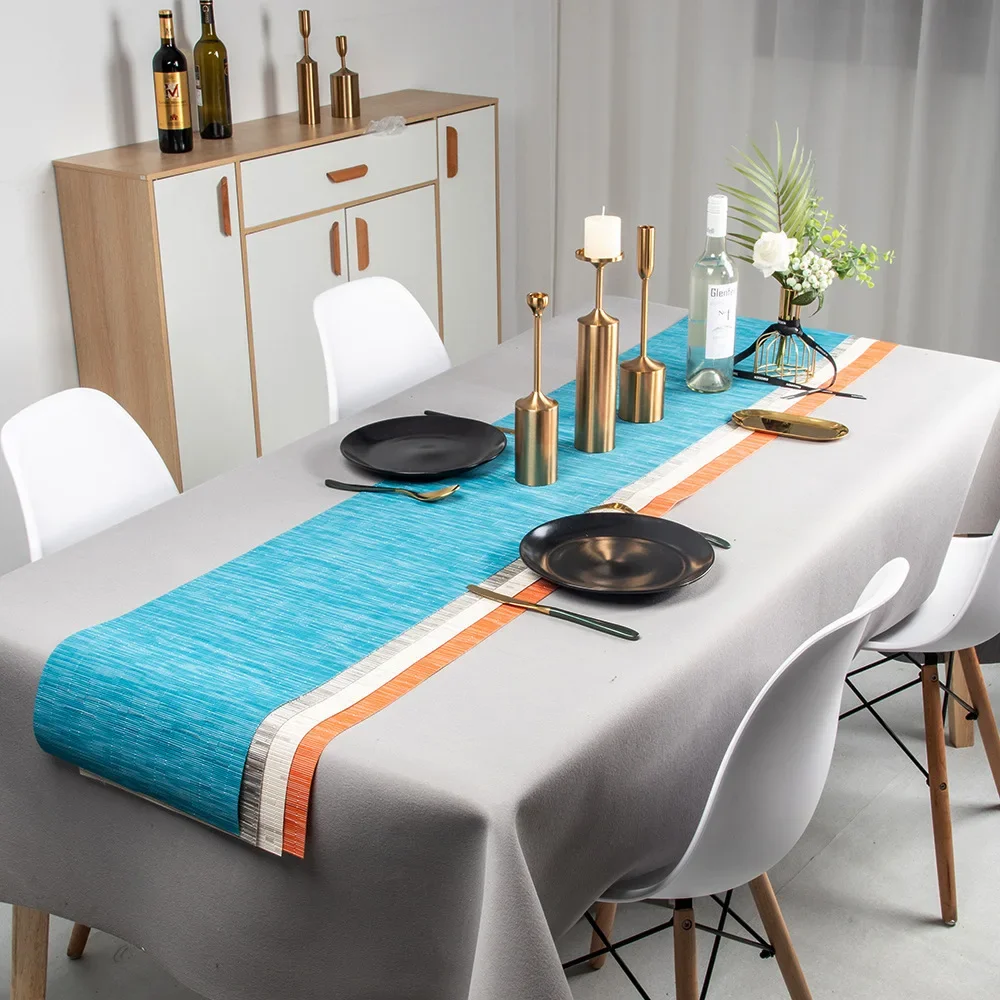 Tables Towel Solid Color Bamboo Woven Environmental Thermal Insulation Hotel Home  Decoration Pad American PVC Table Runner