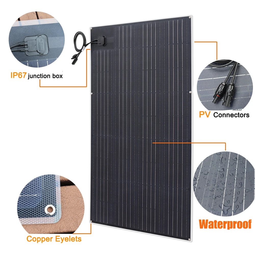 ETFE PET مجموعة اللوحة الشمسية المرنة 12 فولت 400 واط 200 واط 150 واط 100 واط عالية الكفاءة نظام شاحن البطارية الشمسية للمنزل RV قارب تخييم