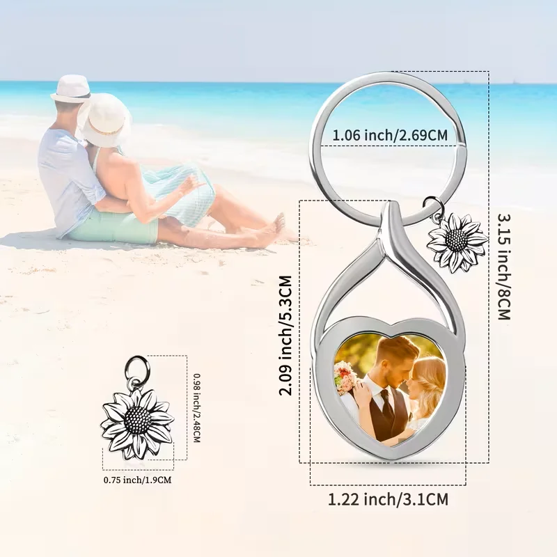 Custom Photo Keychain, Personalised sunflower Custom Photo Keychain, Suitable as a Commemorative Gift for Friends and Family - view 5