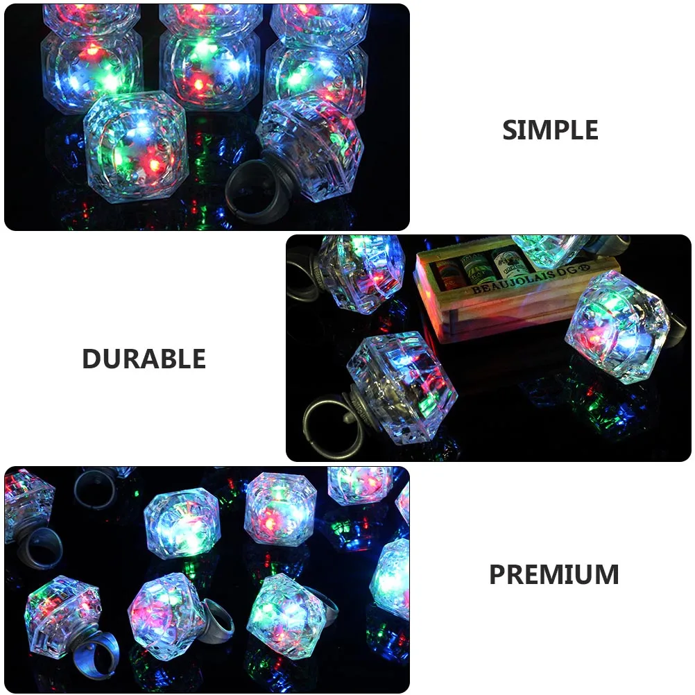 

16pcs LED Light Up Ring Glow Favors Toys Gifts Luminous Diamond Finger Rings Plastic Child Party Supplies Red Blue Green Colors