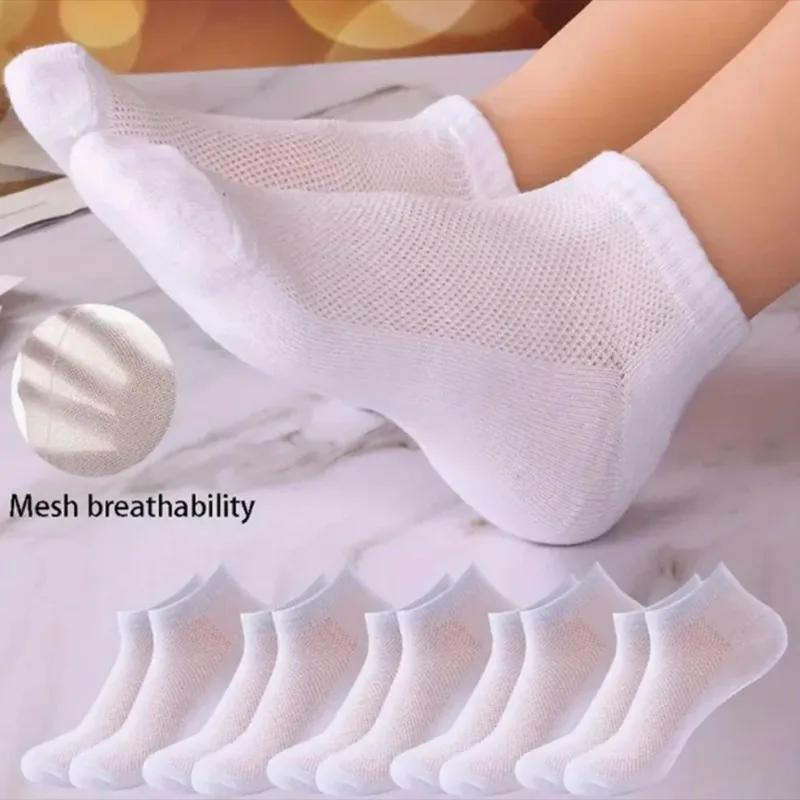 5/10 Pairs Unisex Summer Ankle Mesh Running Socks - Black White Gray Thin Low-Cut No-Show Breathable Comfortable Durable Sports