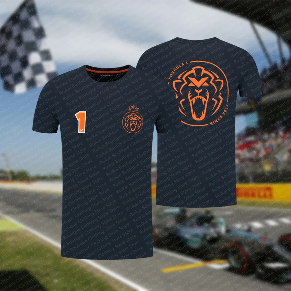 Summer Classic Orange Lion Print F1 Men's T-shirt, Popular On The Streets, Trendy Short Sleeved Top For Racing Fans