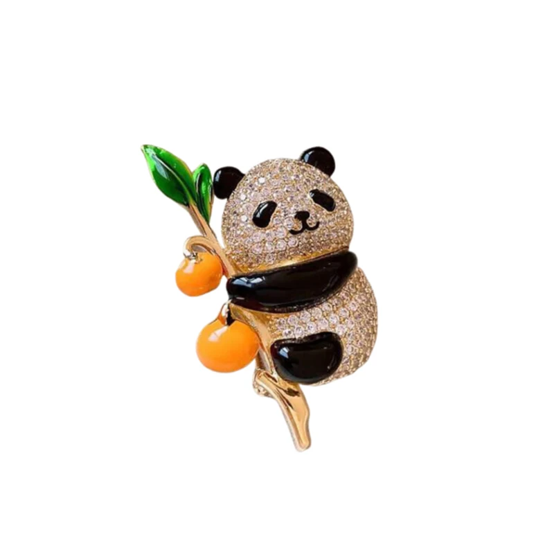 Broches de Panda pequeño con diamantes de imitación de caqui Ruyi de estilo chino para mujer, accesorios de abrigo, regalo