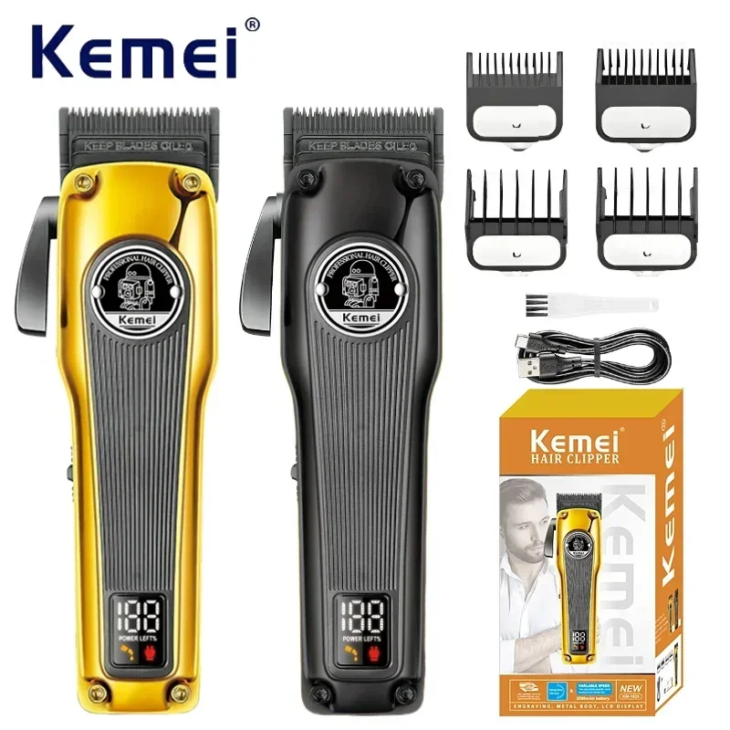 Kemei KM-1826 Professional Cordless Electric Rechargeable Metal Electric Barber Men's Blonde Barber Shaver Trimmer  Hair Clipper