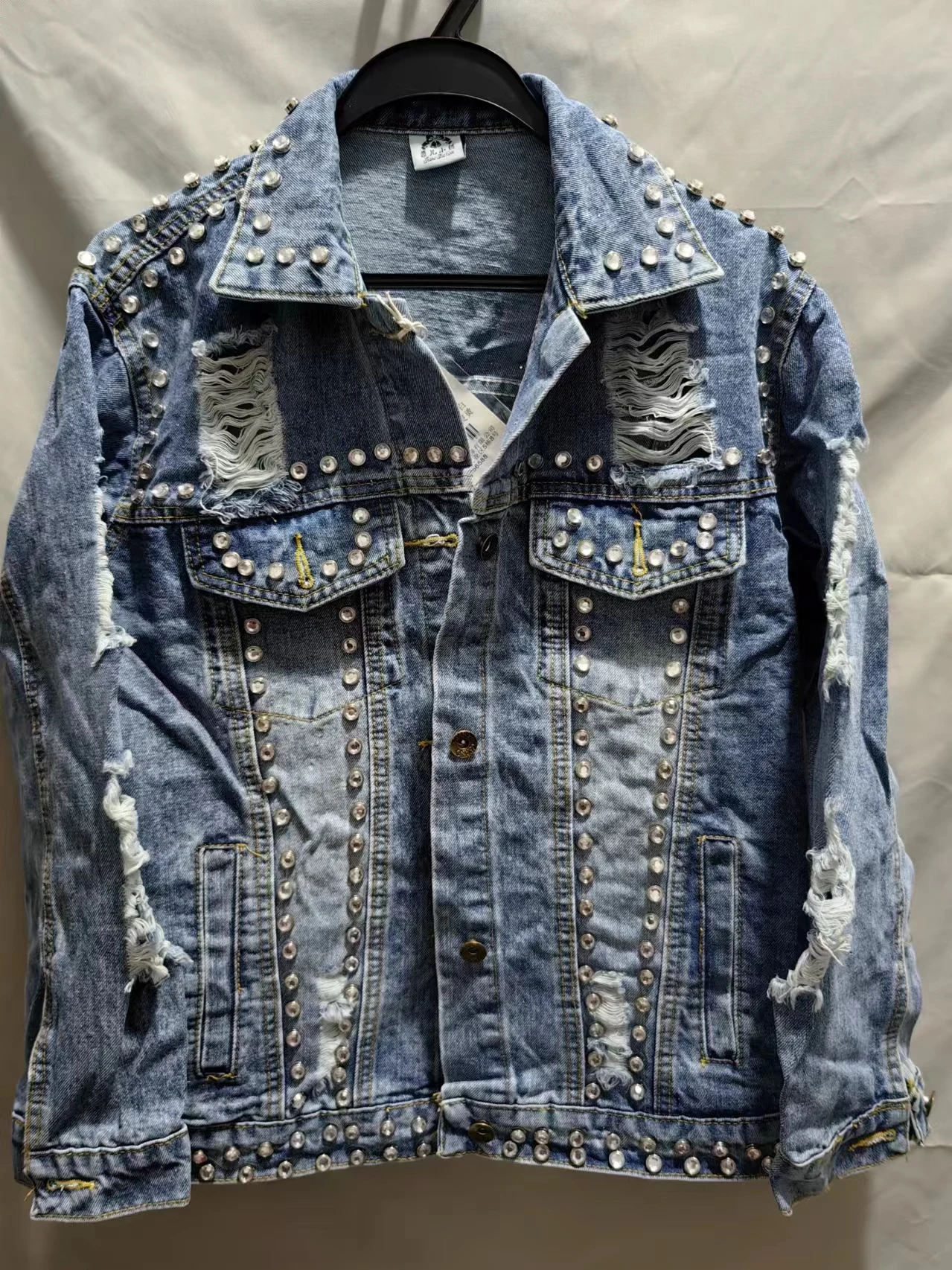 Blumen-Jeans jacke für Frauen Frühling neue europäische schwere Stickerei heißes Bohren lose All-Match-Pailletten Jeans Mantel