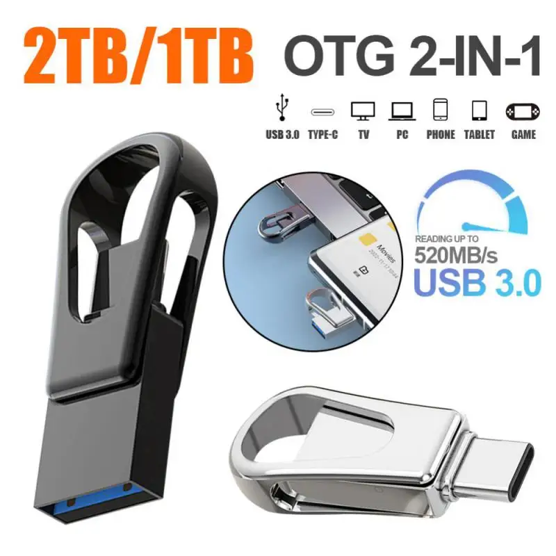 TYPE C USB Flash Drive OTG 2 IN 1 USB Stick 3.0 128GB Pen Drive 2TB 1TB Waterproof Pendrive Memory Disk For Iphone 15 Pro Max