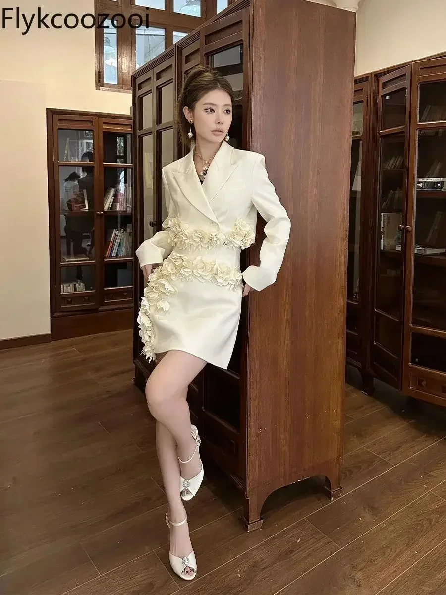 2024 Autumn New Fashion Temperament Flower Short Suit Jacket High Waist Slimming All Matching Skirt Conjuntos Feminino Elegante