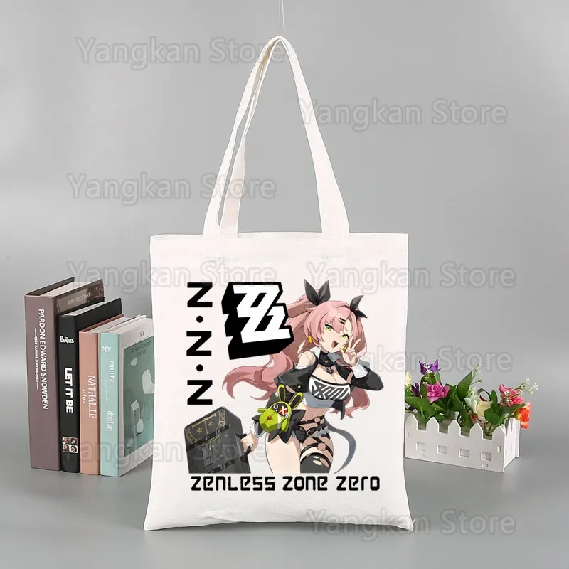 Anime Game Zenless Zone Zero Tote Canvas Shoulder Bag Female Ulzzang Eco Large-Capacity ZZZ Bangboo Shopping Bag Graphic