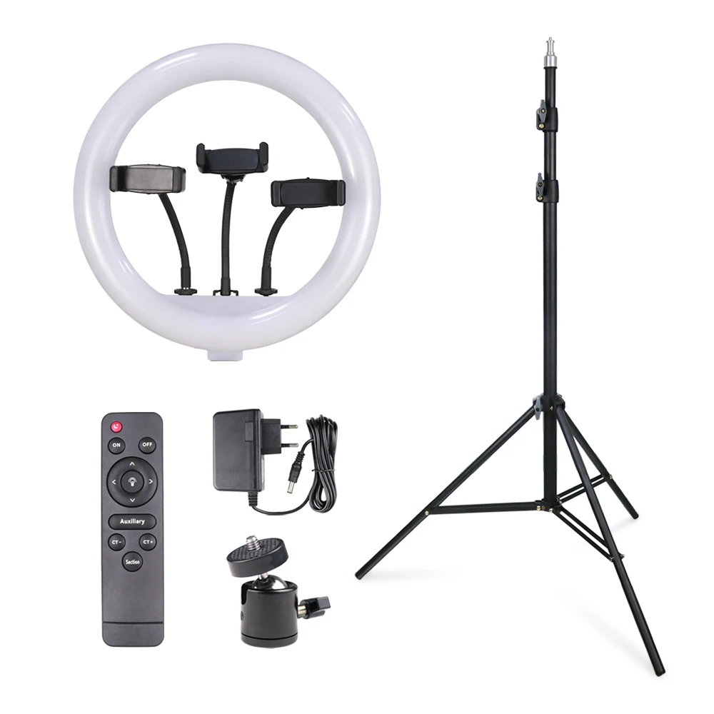 Dimmable 12-inch LED ring light with bracket molile LED ring photography light for makeup and beauty selfie filling light