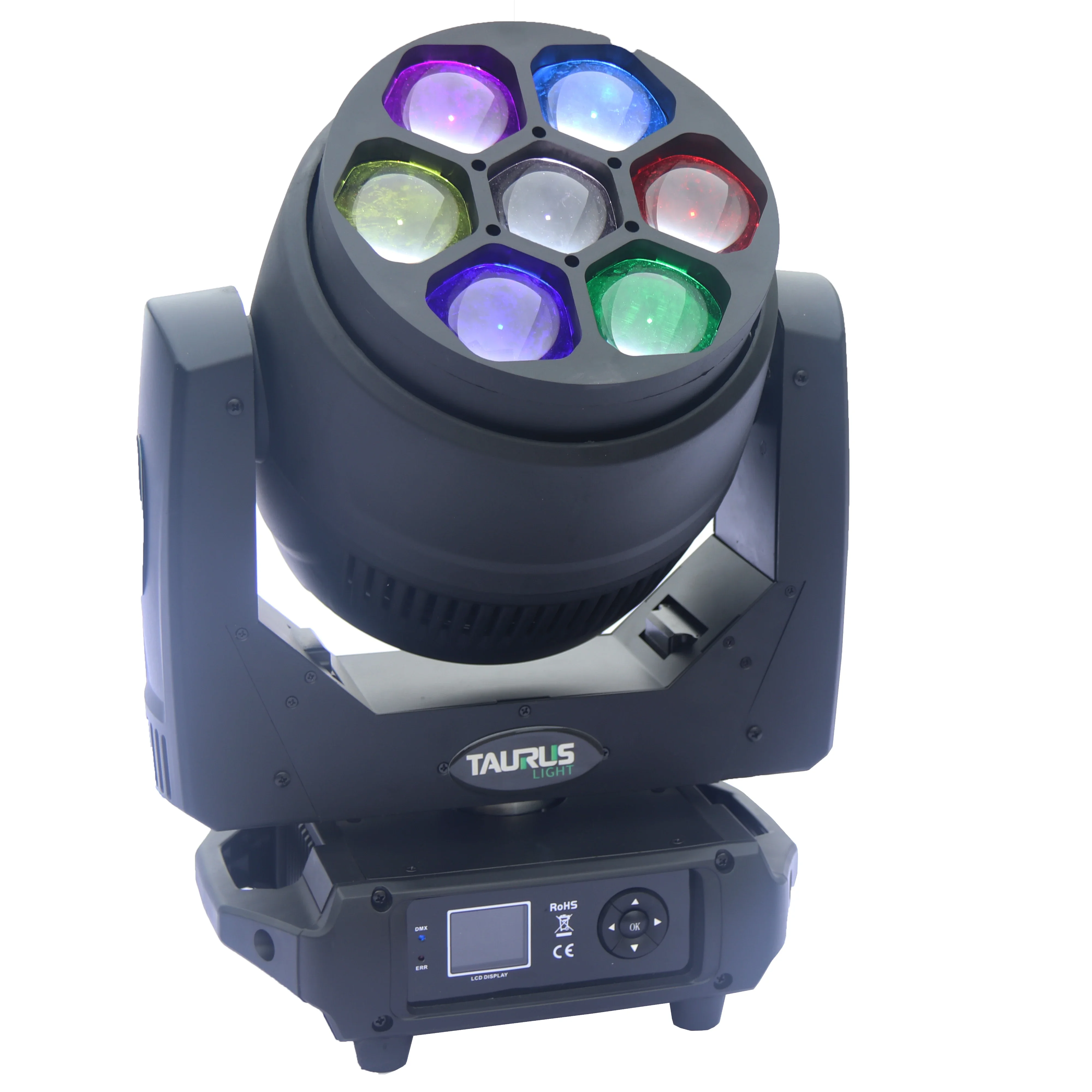 Haz de luz móvil para DJ, 7x40W, RGBW, LED, arandela, zoom