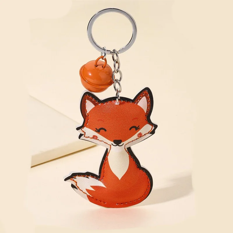 

1PC PU Leather Fox Keychain Cartoon Cute Small Metal Bell Pendant Key Chain Animal Bag Charm Women's Decoration Accessorie