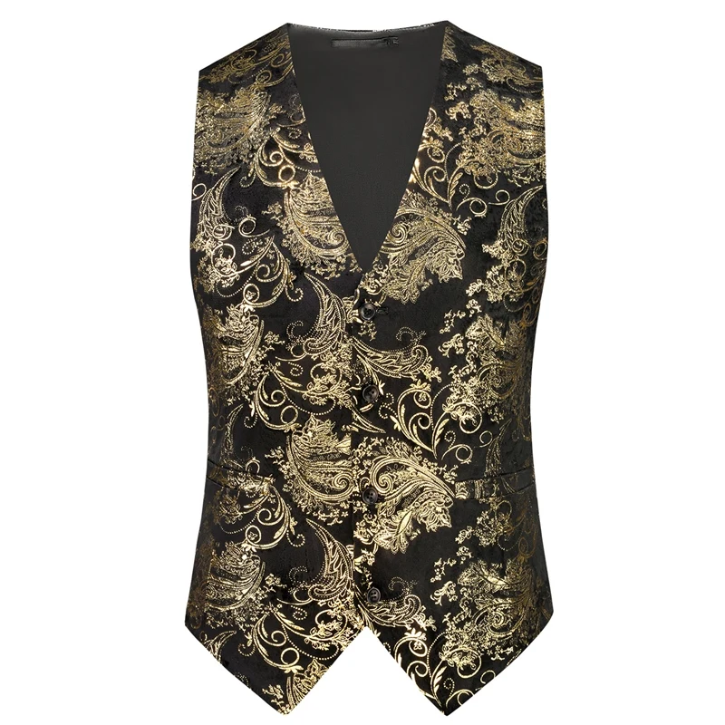 2025 New Gold/Silver British-Style Casual Suit Vest for Men，Fashion Multi-Color Jacquard Gold-Embossed Slim-Fit Men\'s Waistcoat