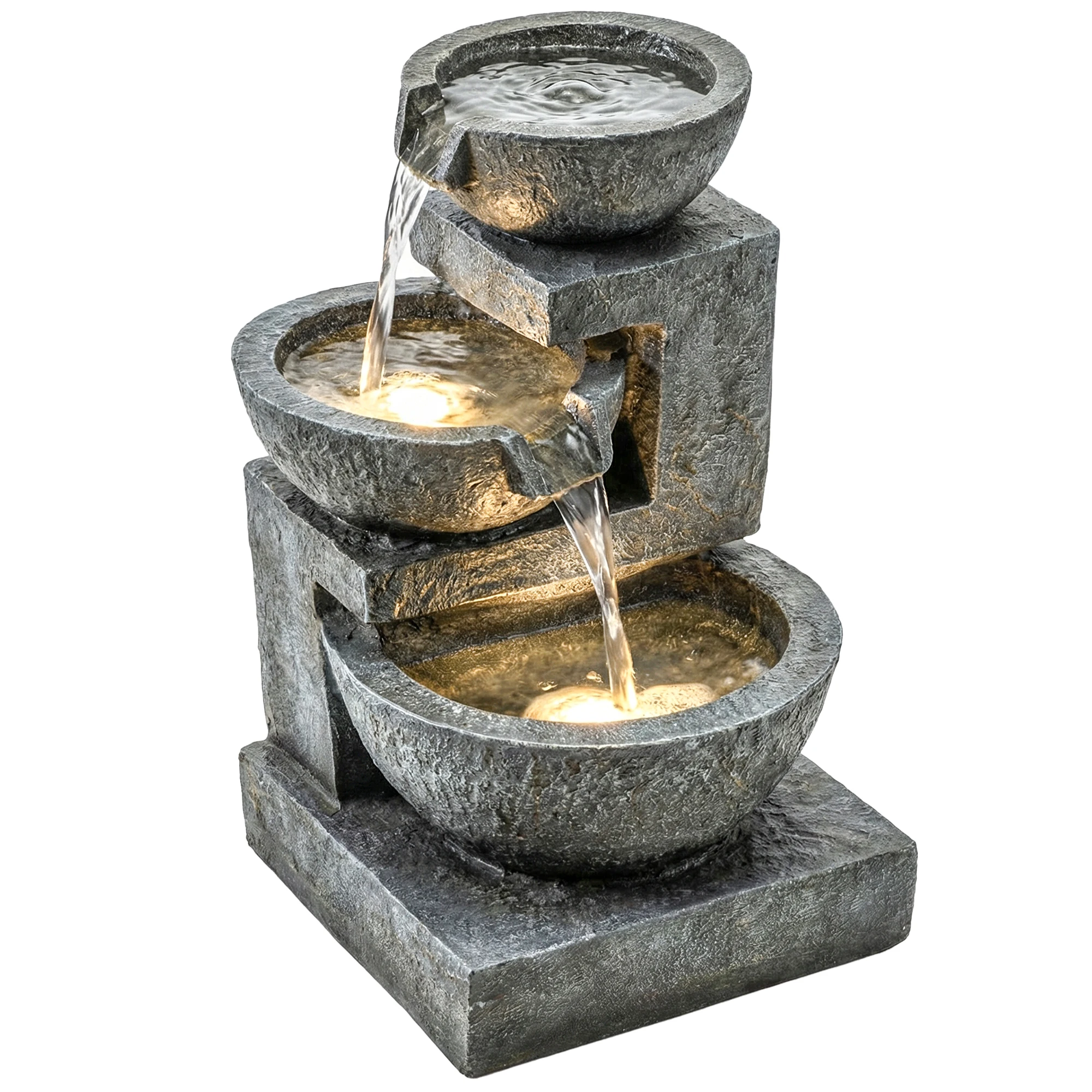 Outsunny Led Decoratieve Fontein met Pomp, 3-niveau waterval, weerbestendig, 40X37X61 Cm, veelkleurig - afbeelding 2