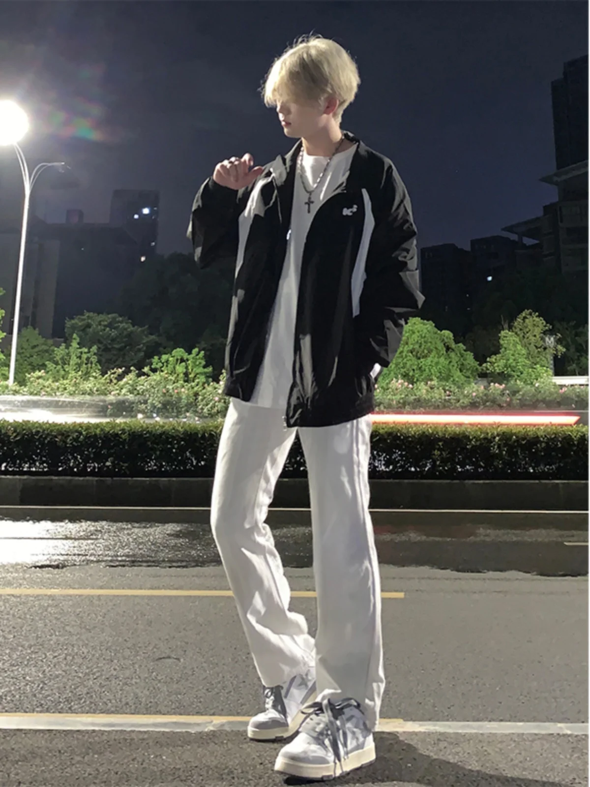 

Cleanfit Pure White Elastic Pencil Jeans Men's Sli High Street Micro Flared Pants American Sle Cotton Polyester Blend