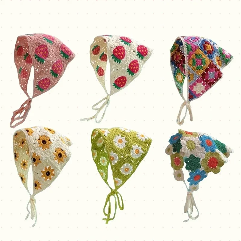 Crochet tête enveloppement tricoté cheveux écharpe tête foulard Bandana Triangle cravate dos