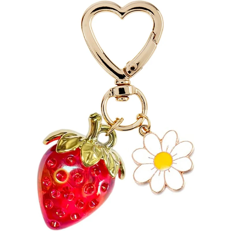 

Cute strawberry keychains bag charms heart flower daisy key chains accessories decor for girls purse gift womens gifts accessory