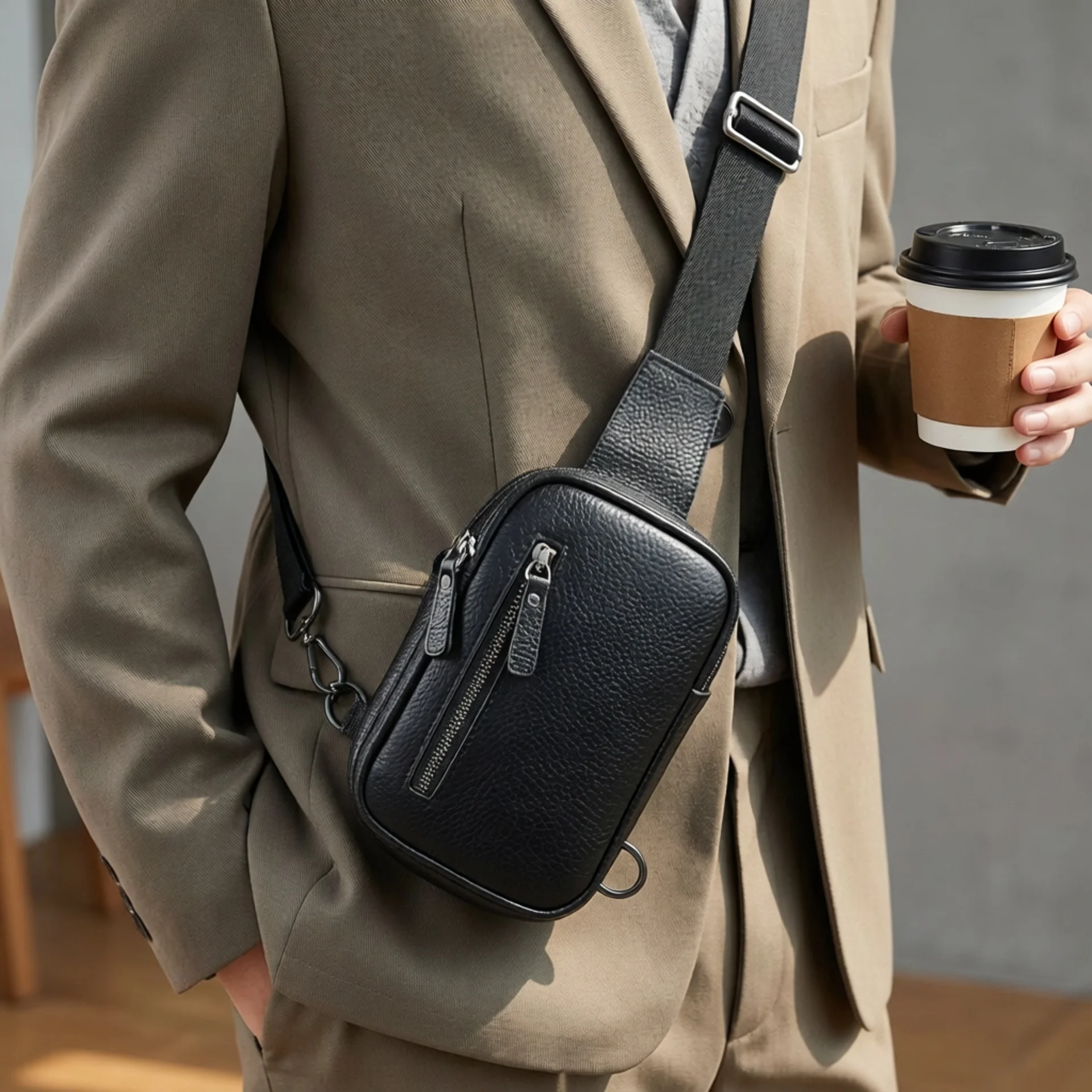 leather-chest-bag-casual-crossbody-phone-bag-double-layer-zipper-multi-functional-small-backpack-top-layer-cowhide-single-sho