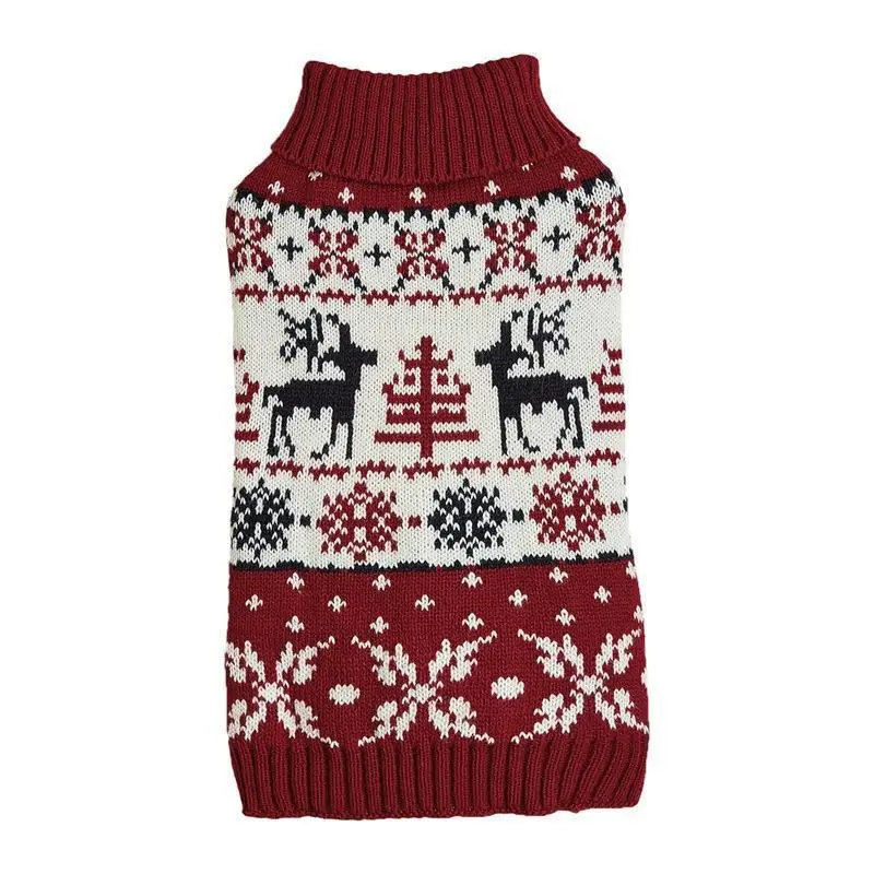 M21 Holiday new pet clothing deer retro pattern heart red Christmas tree collar knit dog sweater