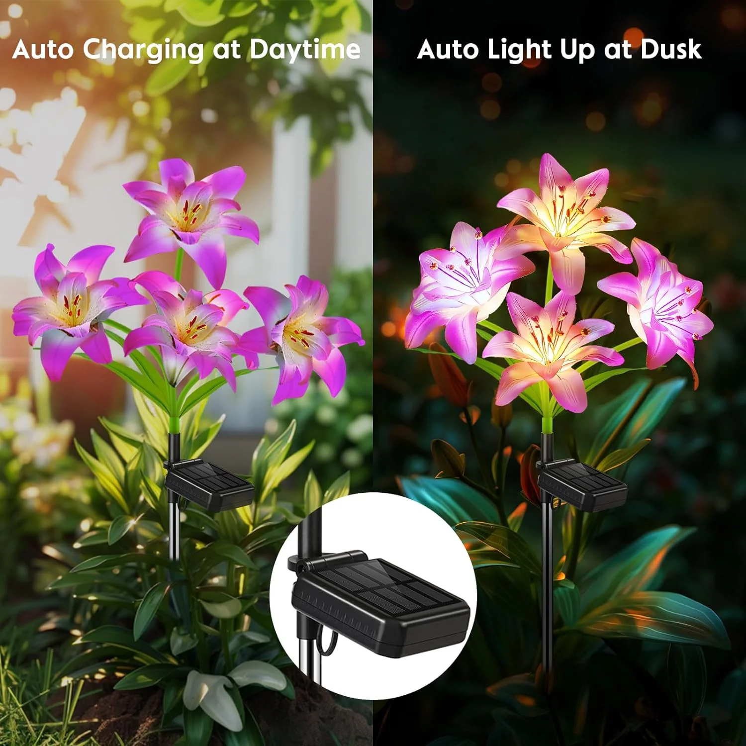 LED Solar Lily Flowers Lights Outdoor Waterproof Garden Night Light for Yard Lawn Walkway Backyard Landscape Lighting Home Decor