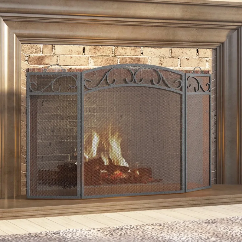 

Fireplace Screen 3 Panel Wrought Iron 48"(L) x 29"(H) Spark Guard Cover