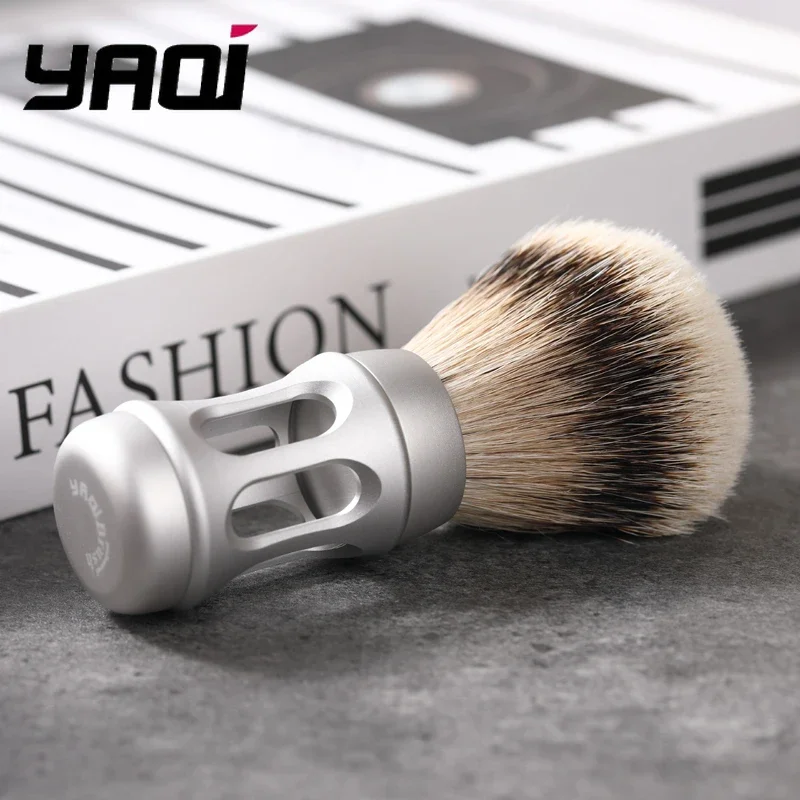2026 Yaqi Bandstand Men's Shaving Brush 24mm Matte Chrome Metal Handle Silvertip Hair for Grooming And Beauty