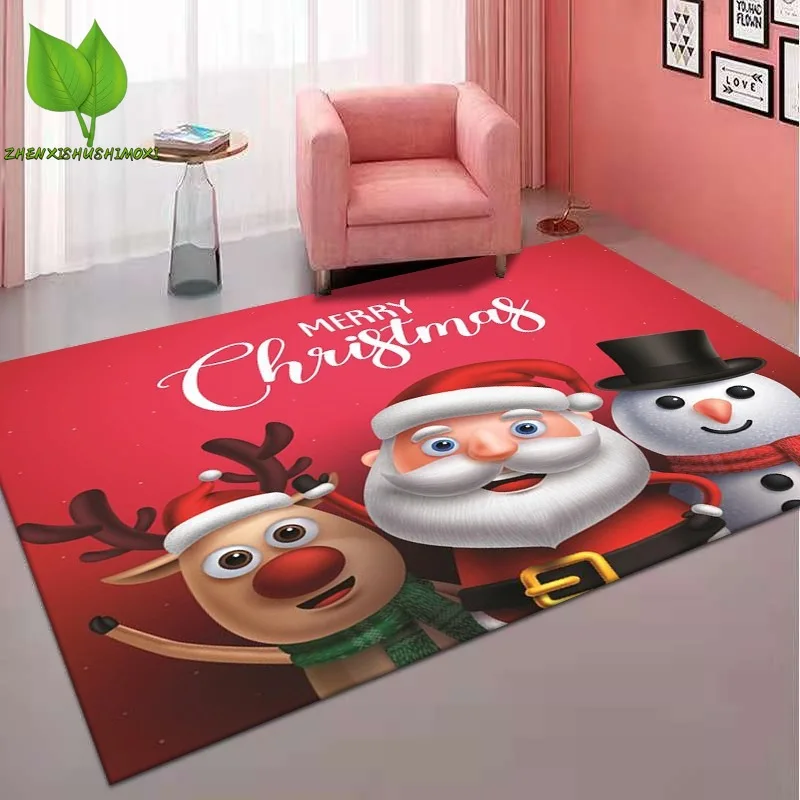 1PC European and American Style Christmas Carpet Living Room Red Carpet Home Festive Holiday Decoration Christmas Non-slip Mats