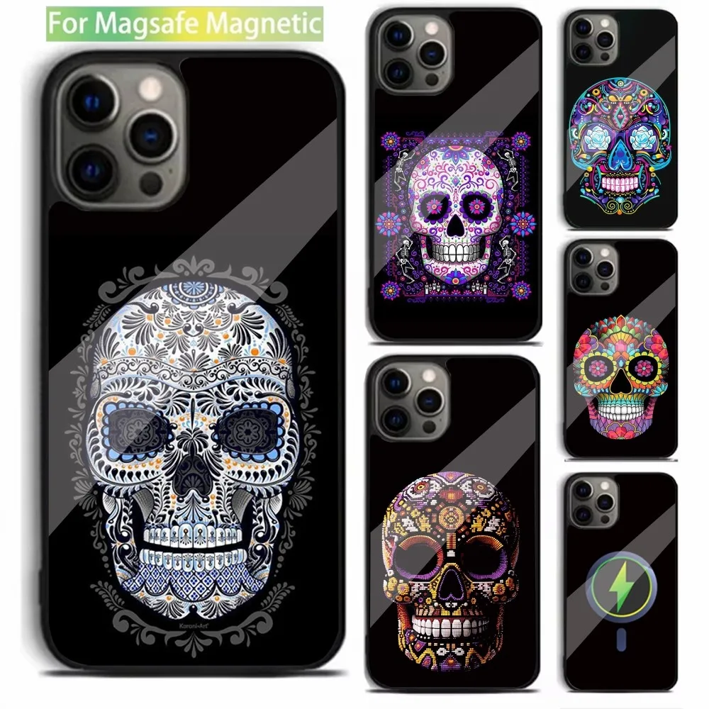 Cool Mexican Catrina Skull Phone Case For iPhone 15,14,13,12,11,Plus,Pro,Max Mini Magsafe Magnetic Wireless Charging