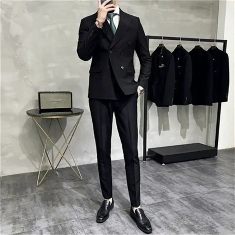 Full Suit for Men Trends Costumes Blazer High Quality 2024 2 Piece Outfit Set Man Slim Fit Elegant Ceremony Pants Gentleman