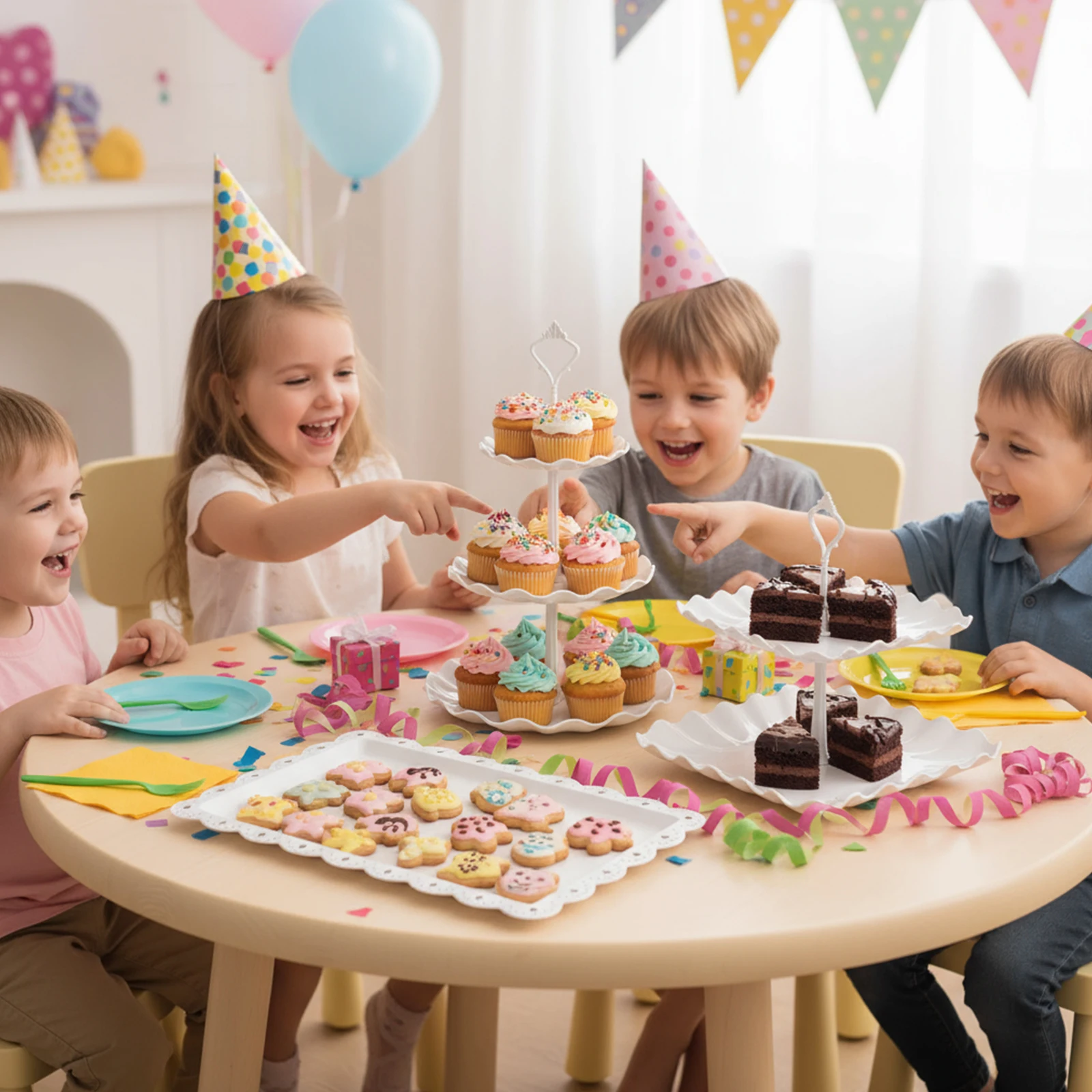 10Pcs Dessert Table Display Set 3 Tier Serving Trays Cookie Dessert Trays Cup Cake Tier Tower for Tea Party Birthday Baby Shower