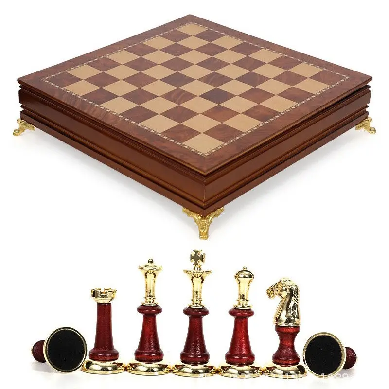 

Deluxe drawer chess solid wood chess inlaid metal desktop ornament