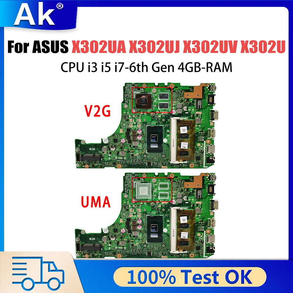 

Материнская плата X302UJ для ноутбука ASUS X302UA X302UV X302U, материнская плата с процессором i3 6-го поколения, 4 ГБ-ОЗУ, семейный графический процессор