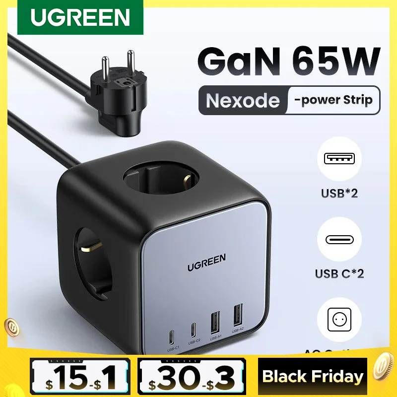 UGREEN 65W GaN Charger Desktop Charger Power Strip Charging Station Fast Charging For Laptop Macbook iPhone 14 13 Phone Charger