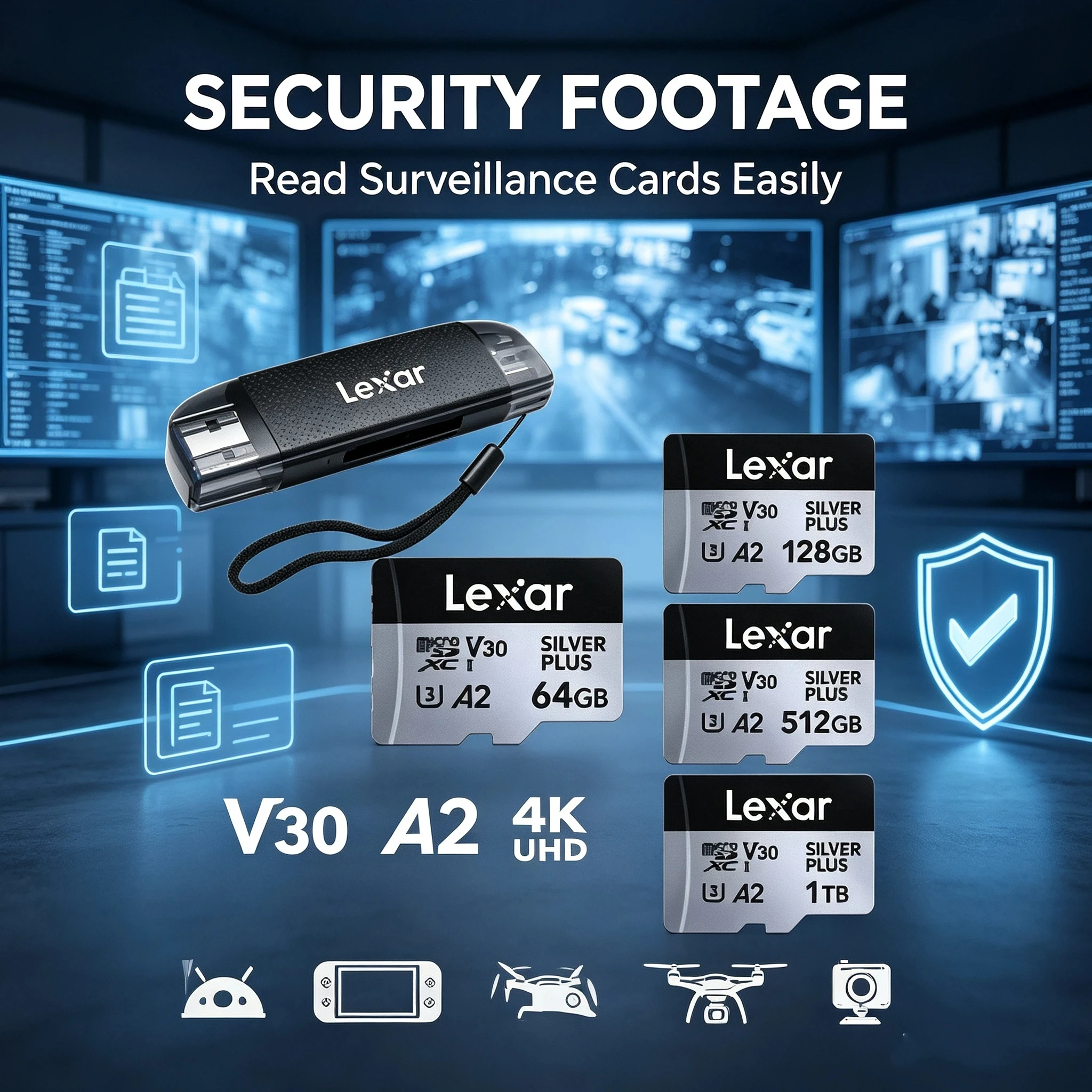 4K 60fps Micro SD Card Lexar 1TB 512GB 256GB 128GB 64GB V30 A2 U3 UHS-I TF Card Compatible with DJI GoPro