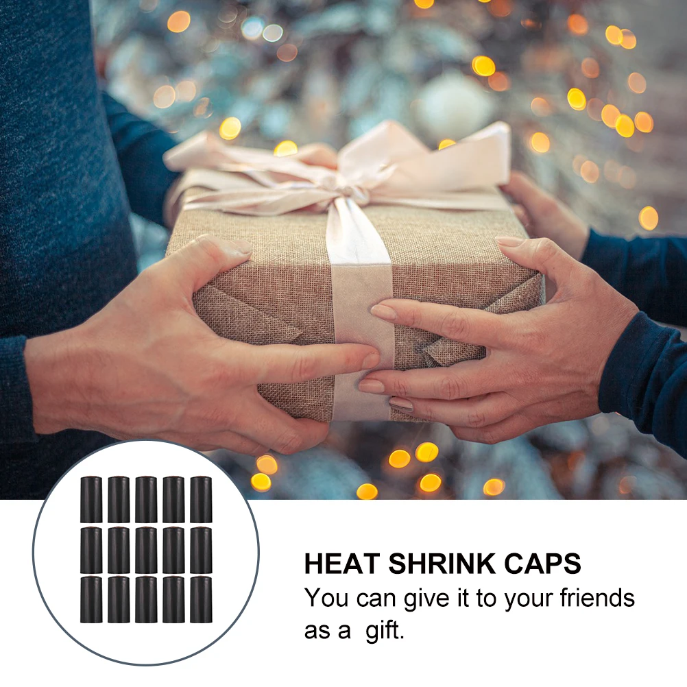 

50pcs Black Heat Shrink Caps for Bottle Sealing Wrap Tear Off Tabs Premium Plastic Suitable Bottles Kitchen Use