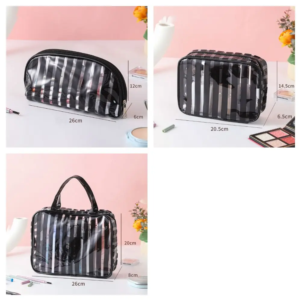 Multipurpose Transparent Toiletries Bag Stripes PVC Storage Bag Waterproof Large Capacity Cosmetic Handbag Travel Gym Travel