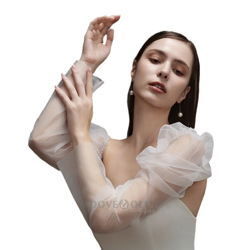 50 سنتيمتر كاب الأكمام الزفاف التبعي لينة تول قفازات العروس أكمام الزفاف #3