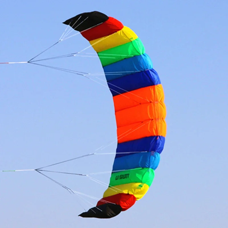 Gratis Verzending Dual Line Stunt Flying Power Kite Regenboog Grote Zachte Vliegers Voor Volwassenen Pijlstaartrog Vlieger Opblaasbare Kite Parachute Lijn