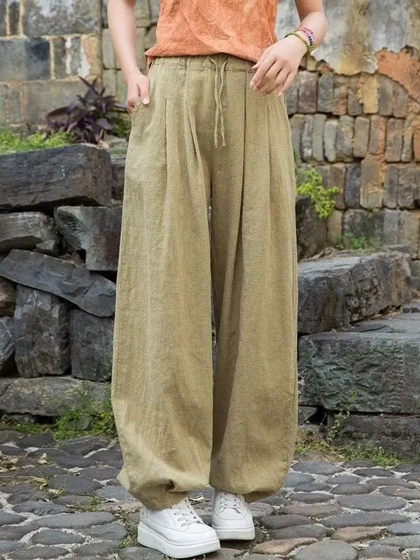 

Spring Autumn High End Cotton Linen Loose Slimming Casual Pants Women Linen Lantern Pants Tai Chi Pants Comfortable Breathable