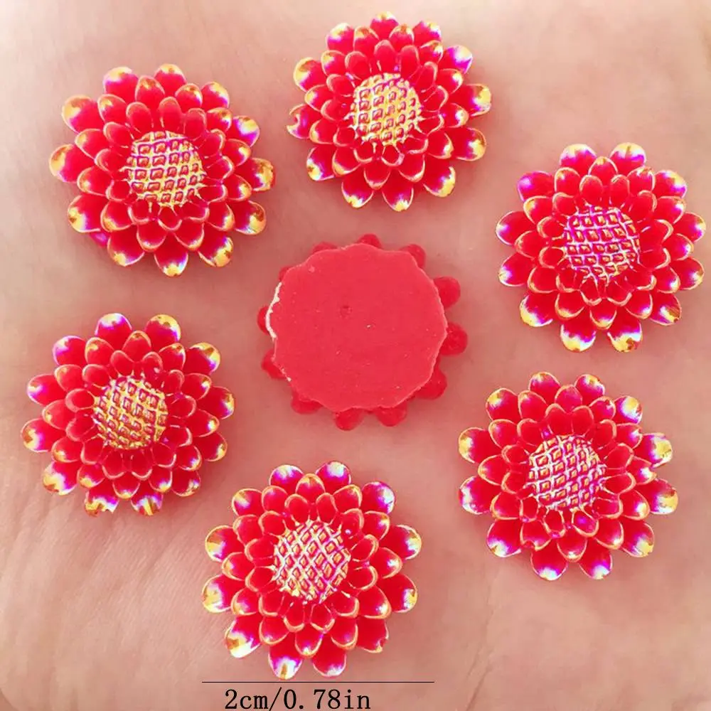 20PCS AB Resin 20mm Candy Color Sunflower Flatback Flower Stone Wedding Scrapbook Applique DIY Jewelry Making Accessories Crafts