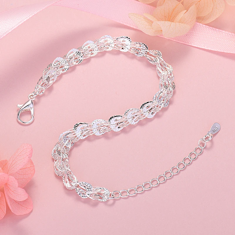 

925 Sterling Silver Elegant Lathes Carved Pattern Bracelets For Women Fashion Accessories Jewelry Wedding Party Holiday Gifts