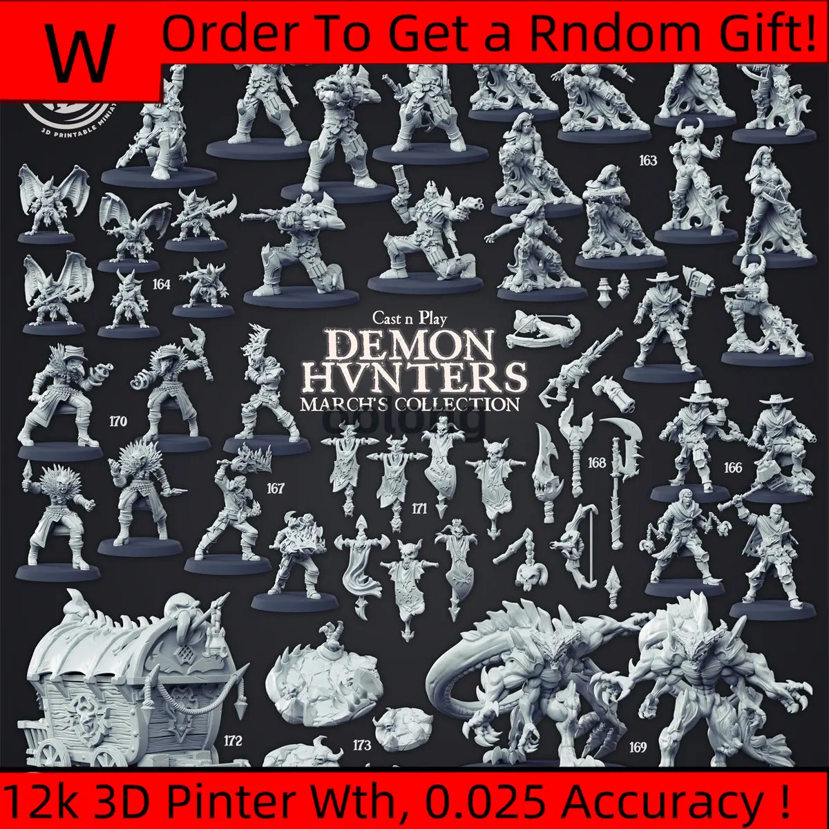 3D Printing Microscopic Models【 Demon Hunter 】 Human Imp Demon Wizard Dragon Dnd Battle Chess Piece Model