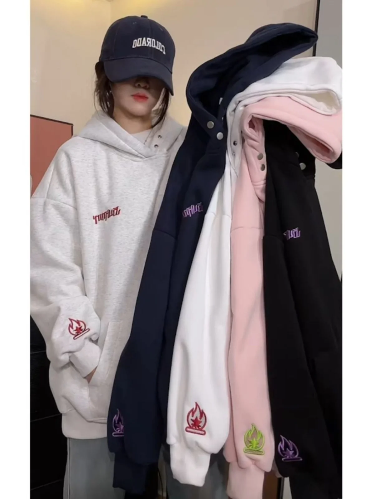 Loose Women's Hoodie 2024 Autumn Winter Original Character Print High Street American Sle Couple Matching Long Sve Top